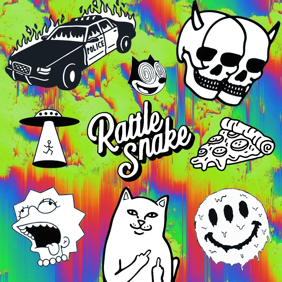 Rattlesnake sticker sheet on acid-green marble