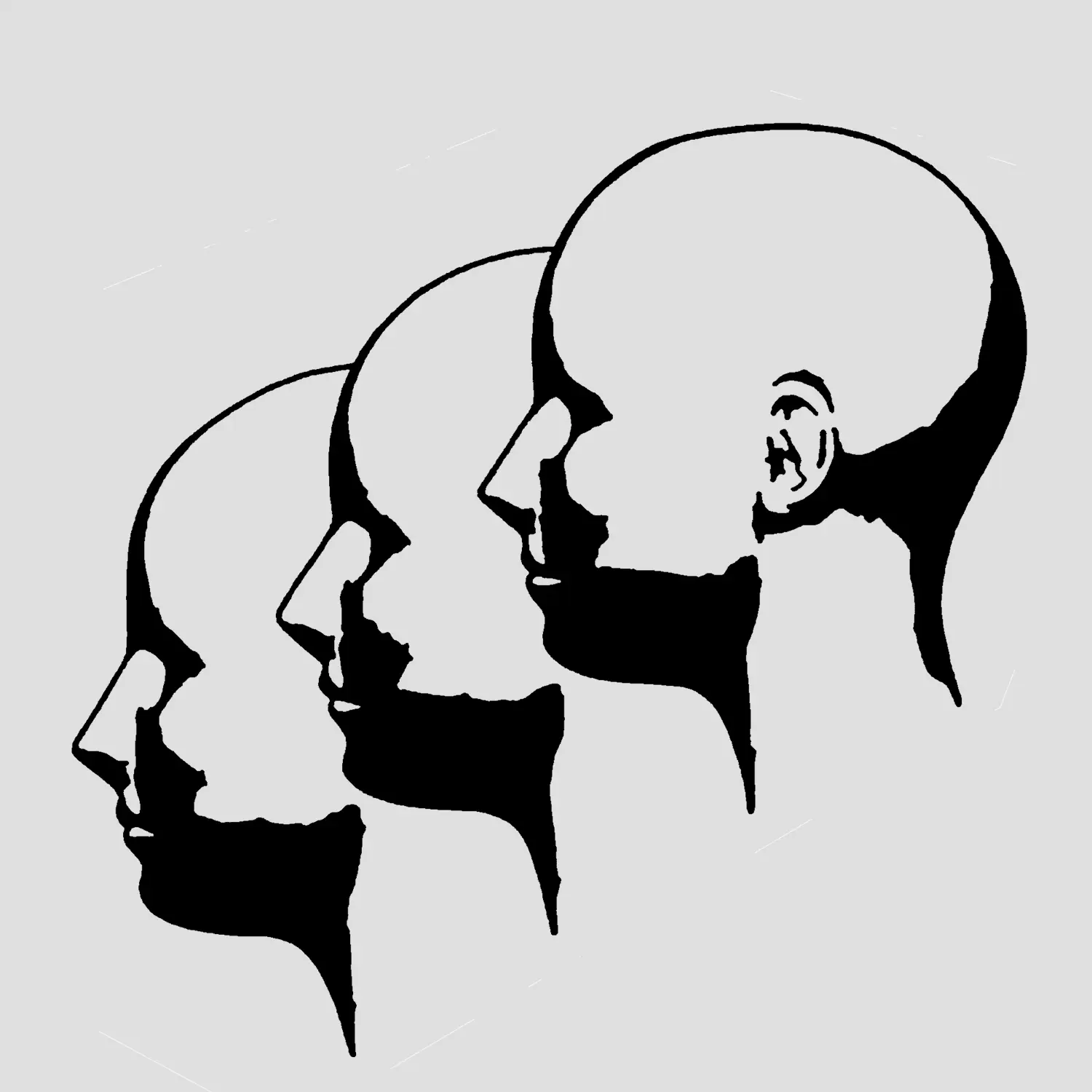 RAW artist tile — three profile heads line art