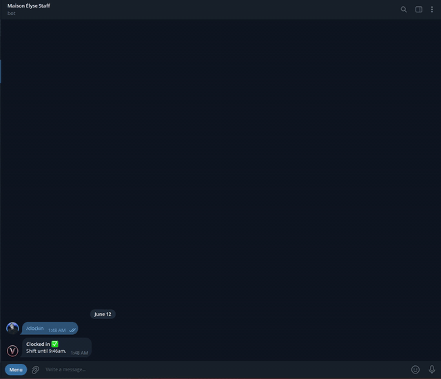 The front desk running out of Telegram, 28 commands deep.